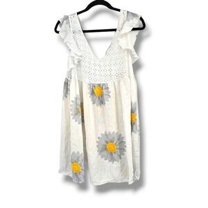 Misslook White Eyelet Daisy Dress Ruffle Sleeves Summer Casual Size M